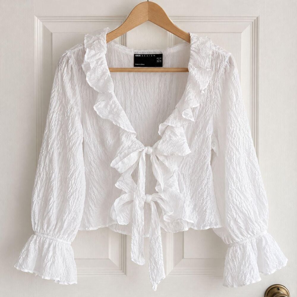 ASOS Ivory Ruffle Tie-Front Crop Top 🤍